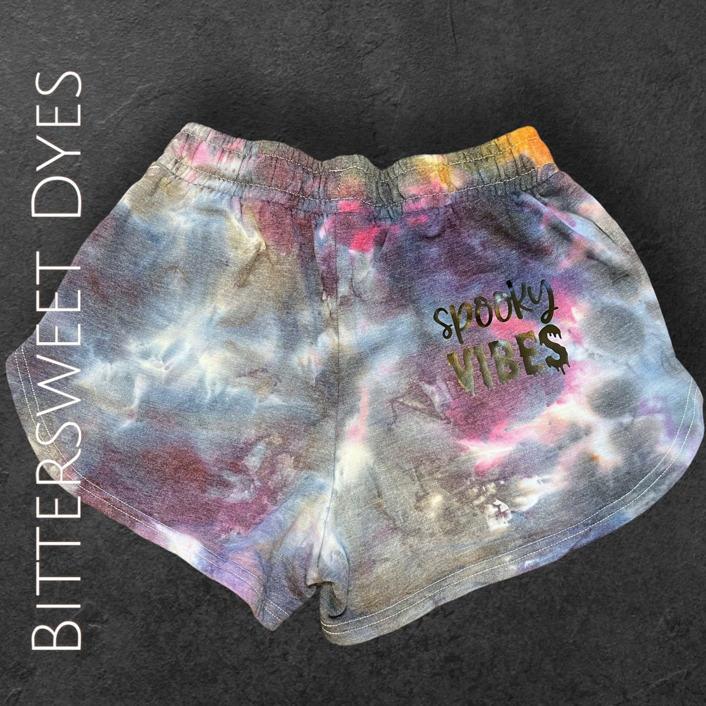 S Spooky Vibes” Ice Dye Shorts