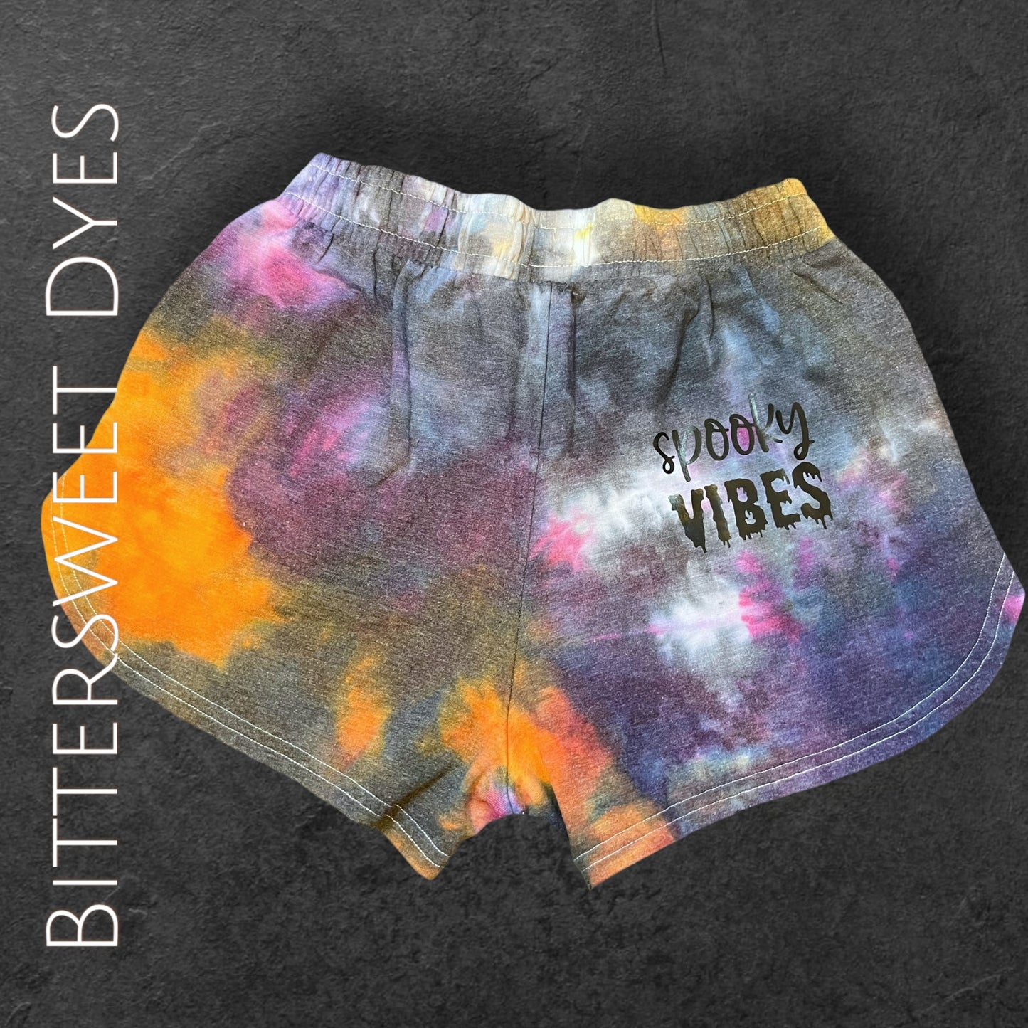 M Spooky Vibes” Ice Dye Shorts